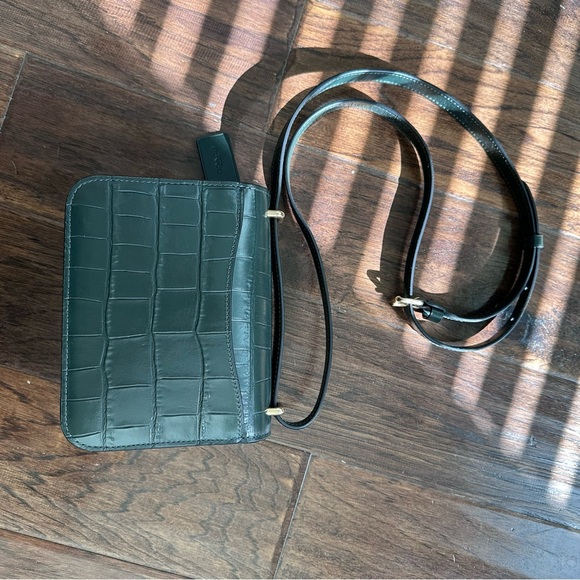 COACH Dark Green Croc-Embossed Leather Crossbody with Gold Hardware - Picture 2 of 3